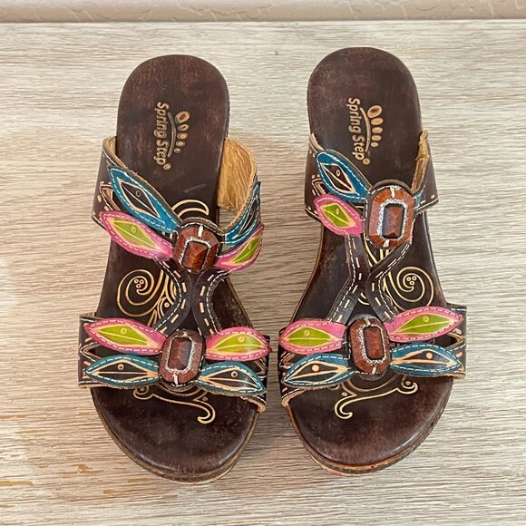 Spring Step L'artiste Bonita Sandals 6 Platform Wedge Dragonfly Leather Colorful - Picture 2 of 11